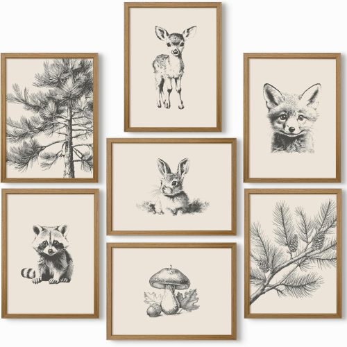 WF10908MAX_1 Nursery Wall Art Woodland Animal Canvas Wall Decor Baby Room Pictures Forest Animal Prints Kids Wall Art Pine Tree Poster Nature Vintage Artwork Deer Fox Painting for Bedroom 8x10x7 Inch Unframed
