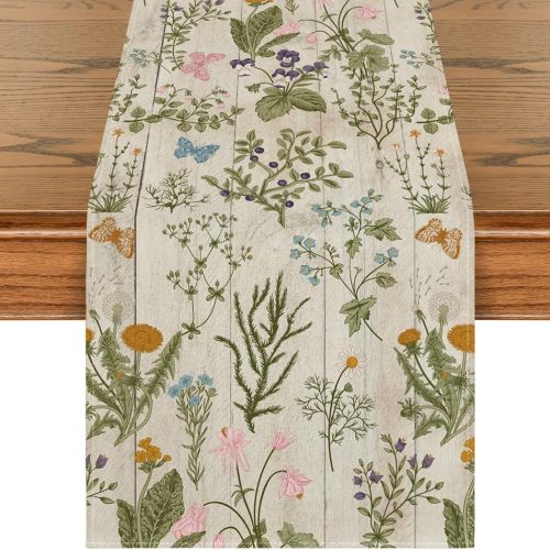 Artoid Mode Wood Wild Flowers Floral Spring Table Runner, Seasonal Summer Kitchen Dining Table Decoration for Home Party Decor 13x120 Inch
