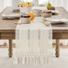 WF11199MAX_2 Macrame Style Boho Table Runner, 12x48 Inch Ivory | Woven Boho Table Runner with Handmade Tassels, Crochet Hollow Table Scarf, Farmhouse Kitchen Home Decor Dresser Runner