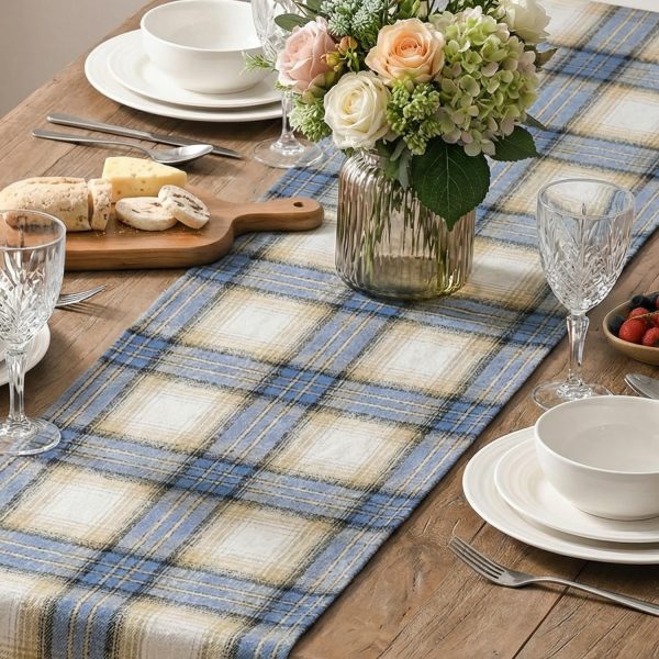 Artoid Mode Blue Light Coffe Farmhouse Plaid Spring Table Runner, Winter Rustic Holiday Check Kitchen Dining Table Decoration for Home Party Decor 13x48 Inch