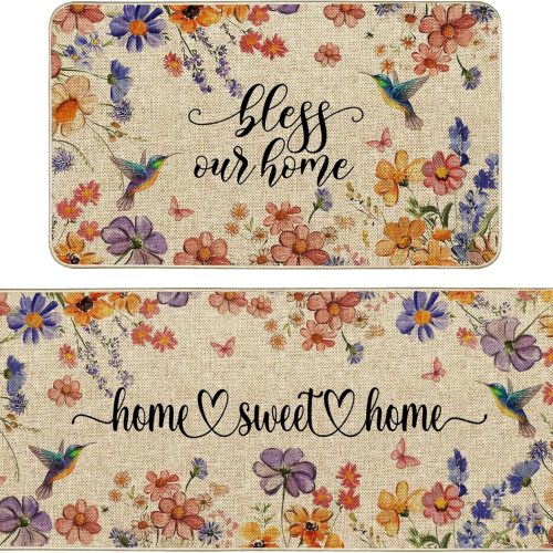 WF11331MAX_1 Flower Spring Kitchen Mats for Floor Set of 2, Wildflower Summer Floor Mats, Non Slip Rubber Backing Kitchen Floor Mat and Rug Set for Kitchen Sink, Office, Laundry