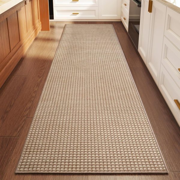 Kitchen Runner Rug Mat Non Slip Hallway Runner Washable Brown 2x6 ft | Boho Soft Woven Long Entryway Laundry Hall Floor Runners Carpet for Indoor Backdoor Bedroom Kitchen Living Room, Easy Clean