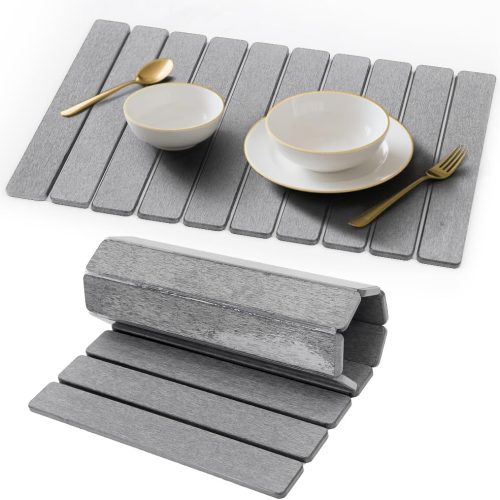Stone Drying Mat for Kitchen Counter, Quick Diatomaceous Earth Mats for Dishes, 24"L x 16" W Super Absorbent Fast-Drying Collapsible Countertop Stone Mat (Light Grey, 24" x 16")