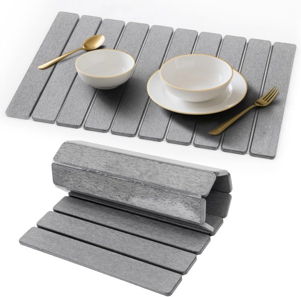 WF11695MAX_1 Stone Drying Mat for Kitchen Counter, Quick Diatomaceous Earth Mats for Dishes, 24"L x 16" W Super Absorbent Fast-Drying Collapsible Countertop Stone Mat (Light Grey, 24" x 16")