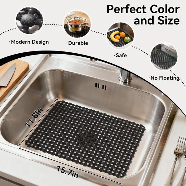 WF11698MAX_2 YDKGL Kitchen Sink Mat Sink Protectors for Stainless Steel Ceramic Sinks | PVC Protectors Mats for Bottom of Kitchen Sink, Dishes and Glassware Drain Mats, Durabl & Fast Draining Black 15.7"x11.8"