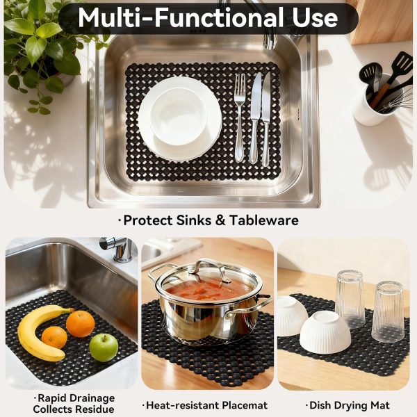 WF11698MAX_4 YDKGL Kitchen Sink Mat Sink Protectors for Stainless Steel Ceramic Sinks | PVC Protectors Mats for Bottom of Kitchen Sink, Dishes and Glassware Drain Mats, Durabl & Fast Draining Black 15.7"x11.8"