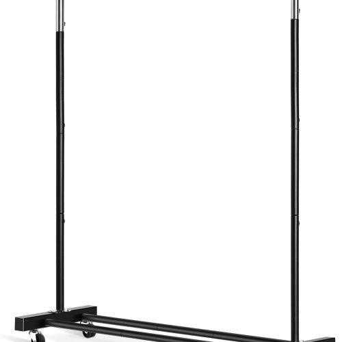 WF1219MAX_1 VICERII Clothing Rack, 55.51 Inch Heavy Duty Clothes Rack Rolling Garment Rack with Wheels and Bottom Shelf, 130LB Capacity Clothes Racks for Hanging Clothes, Coats, Shirts, Sweaters, Skirts, Black