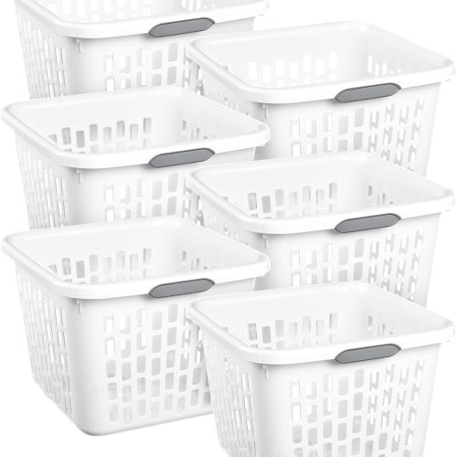 Sterilite 6-Pack 1.5 Bushel Capacity Square Laundry Basket, White – Plastic Clothes Hamper Storage with Ventilated Rectangular Holes & Large Comfort Grip Handles for Easy Carry