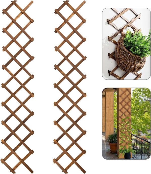 2Pcs 13x78 Expandable Wood Wall Trellis for Climbing Plants Outdoor/Indoor | Thick Wood, Decorative Lattice Panels for Outside, Inside, Balcony Patio Garden, Ideal for Ivy, Vines, Clematis, Roses