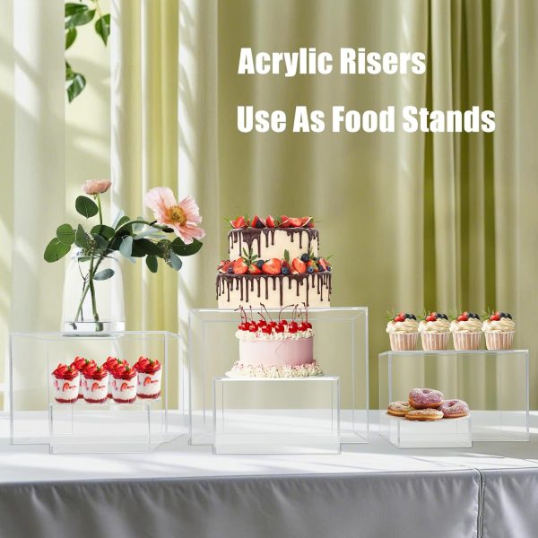 WF1262MAX_2 Cliselda 6Pcs Clear Buffet Risers Set 3" to 8" Acrylic Display Box | Food Risers for Buffet Table Party Cupcake Candy Desset Acrylic Nesting Risers Display Stands Cube Boxes with Hollow Bottoms
