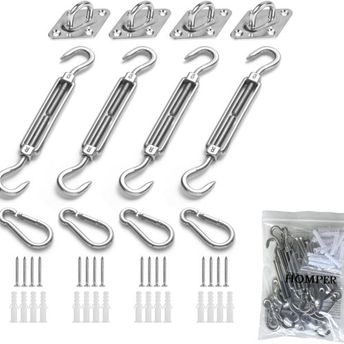 HOMPER Awning Attachment Set, Heavy Duty Sun Shade Sail Stainless Steel Hardware Kit for Garden Triangle and Square, Rectangle, Fixing Accessories