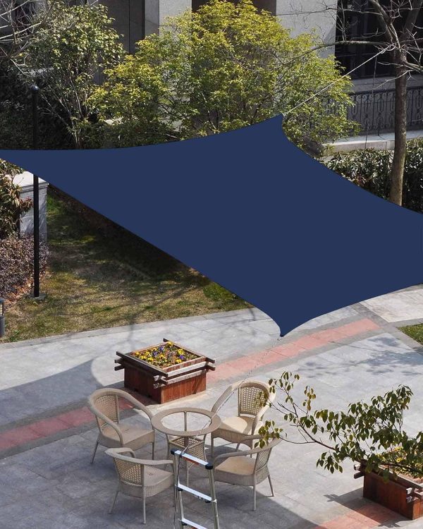Navy Blue Sun Shade Sail 8'x10' Rectangle Outdoor Shade Canopy, Modern Pure Navy Blue Porch Shades Outdoor Sun Blocking Screen, Sunshade Cloth Covers for Patio/Deck/Garden