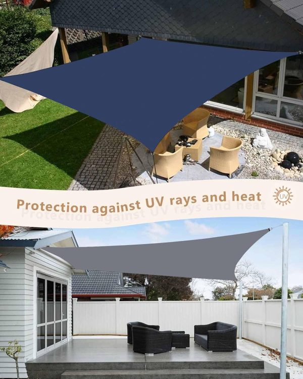 Navy Blue Sun Shade Sail 8'x10' Rectangle Outdoor Shade Canopy, Modern Pure Navy Blue Porch Shades Outdoor Sun Blocking Screen, Sunshade Cloth Covers for Patio/Deck/Garden