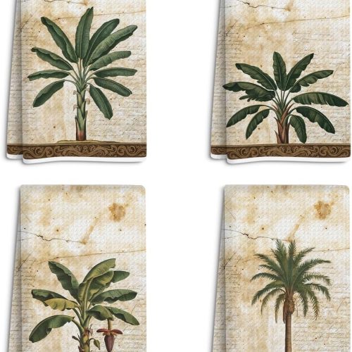 4 Pcs Tropical Coconut Palm Tree Kitchen Towels, Summer Beach Dish Tea Towels for Kitchen, Tropical Decor Hand Towel for Bathroom, Gifts for Women Friend Sister Coworker Birthday Christmas