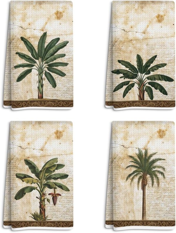 4 Pcs Tropical Coconut Palm Tree Kitchen Towels, Summer Beach Dish Tea Towels for Kitchen, Tropical Decor Hand Towel for Bathroom, Gifts for Women Friend Sister Coworker Birthday Christmas