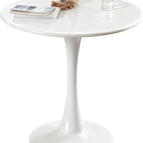 WF1386MAX_1 Round Dining Tulip Table for 4, Mid-Century Modern Table with Sturdy Metal Pedestal for Kitchen, Bistro, Cafe, Leisure (White, 31.5 INCH)