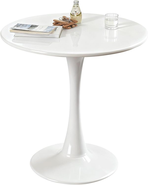 WF1386MAX_1 Round Dining Tulip Table for 4, Mid-Century Modern Table with Sturdy Metal Pedestal for Kitchen, Bistro, Cafe, Leisure (White, 31.5 INCH)