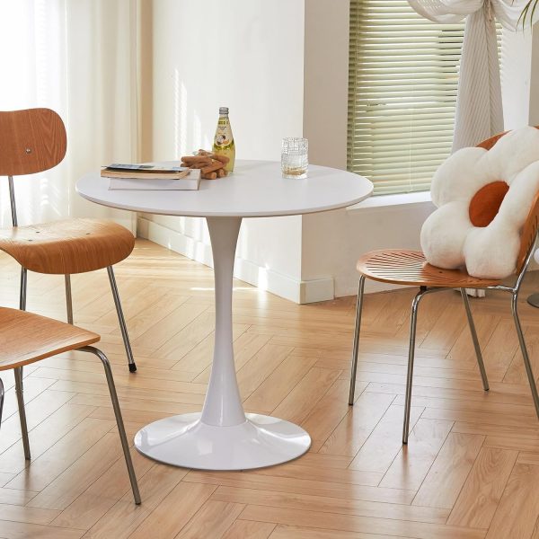 WF1386MAX_2 Round Dining Tulip Table for 4, Mid-Century Modern Table with Sturdy Metal Pedestal for Kitchen, Bistro, Cafe, Leisure (White, 31.5 INCH)