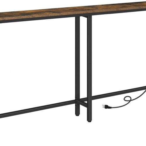 HOOBRO 63" Narrow Console Table with Charging Station, 5.9" Slim Sofa Table Behind Couch, 2 AC Outlets & USB-C Ports, Long Entryway Tables for Small Spaces, Livingroom, Rustic Brown BF165UXG01G1