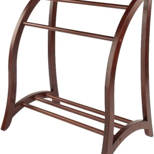 Pemberly Row Solid Wood Blanket Rack, Antique Walnut Finish, 36 in x 30 in x 20 in, Transitional Style Organizer for Throws, Quilts, or Towels, Bedroom, Bathroom, Craft Room Display Stand