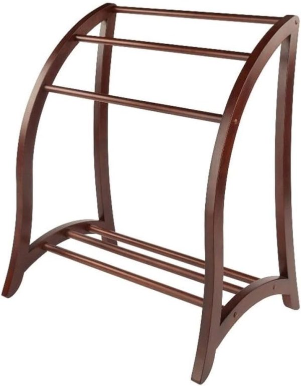 Pemberly Row Solid Wood Blanket Rack, Antique Walnut Finish, 36 in x 30 in x 20 in, Transitional Style Organizer for Throws, Quilts, or Towels, Bedroom, Bathroom, Craft Room Display Stand