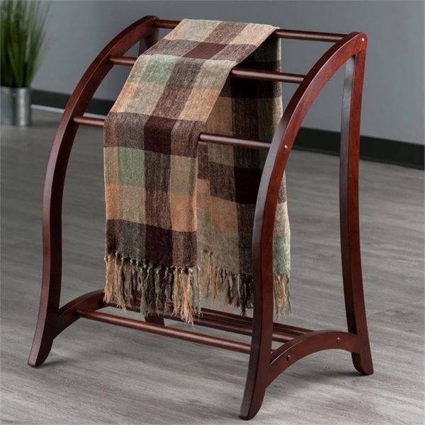 Pemberly Row Solid Wood Blanket Rack, Antique Walnut Finish, 36 in x 30 in x 20 in, Transitional Style Organizer for Throws, Quilts, or Towels, Bedroom, Bathroom, Craft Room Display Stand