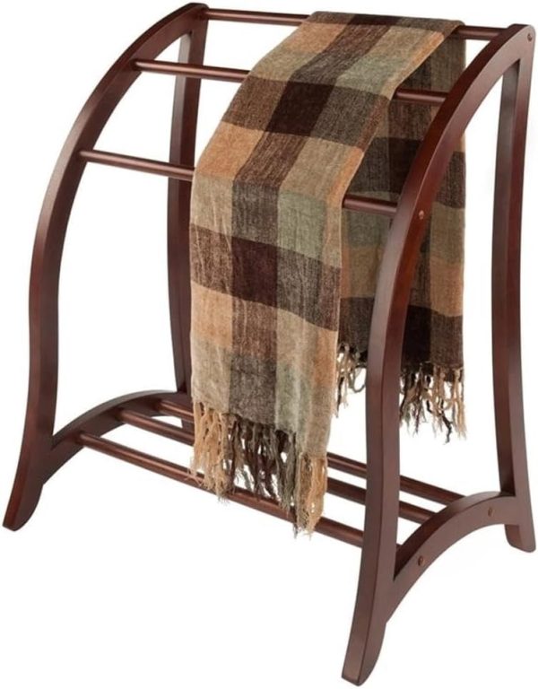 Pemberly Row Solid Wood Blanket Rack, Antique Walnut Finish, 36 in x 30 in x 20 in, Transitional Style Organizer for Throws, Quilts, or Towels, Bedroom, Bathroom, Craft Room Display Stand
