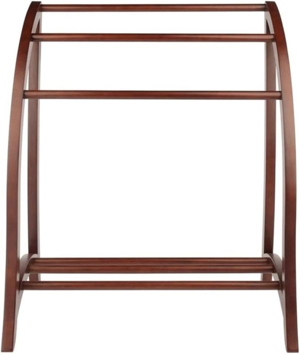 Pemberly Row Solid Wood Blanket Rack, Antique Walnut Finish, 36 in x 30 in x 20 in, Transitional Style Organizer for Throws, Quilts, or Towels, Bedroom, Bathroom, Craft Room Display Stand