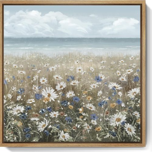 amatop Framed Wall Art Bathroom Décor Boho Beach Coastal Vintage Floral Wall Picture Flower Daisy Flowers by Sea Canvas Print Nautical Small Artwork For Home Farmhouse Living Room Bedroom Office