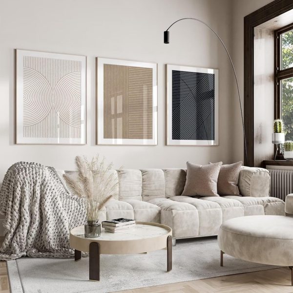 Modern Abstract Pictures Wall Art Boho Neutral Canvas Wall Art Minimalist Wall Decor Black Brown Artwork Abstract Modern Painting Prints for Living Room Bedroom 16x24 Inch Set of 3 (UNFRAMED)