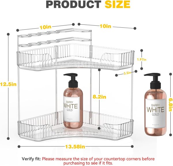 WF2735MAX_2 Asayuee 2-Tier Corner Bathroom Counter Organizer with Top Toothbrush Holders,Large Makeup Organizer Countertop with Brush Holder,Skincare Organizers Corner,Exquisite Vanity Organizer(Clear, 2 Tier)