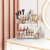 WF2735MAX_4 Asayuee 2-Tier Corner Bathroom Counter Organizer with Top Toothbrush Holders,Large Makeup Organizer Countertop with Brush Holder,Skincare Organizers Corner,Exquisite Vanity Organizer(Clear, 2 Tier)