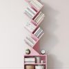 SUNMORY 6 Tier Tree Bookshelf, Tall Small Bookcase with Storage Cabinet | Modern Narrow Bookshelves Organizer, Floor Standing Book Case Shelf for Bedroom Living Room Home Office Corner, Pink