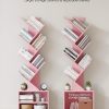 SUNMORY 6 Tier Tree Bookshelf, Tall Small Bookcase with Storage Cabinet | Modern Narrow Bookshelves Organizer, Floor Standing Book Case Shelf for Bedroom Living Room Home Office Corner, Pink