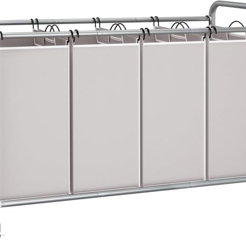 STORAGE MANIAC Laundry Sorter 4 Section, 47.5 Gal (180 L) Laundry Hamper with Wheels, Clothes Divider Basket Sorter, Separator Hamper Cart with Removable Bags, Gray