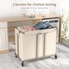 Hodonas Rolling Laundry Hamper 2-Section, Beige, 31.5"Lx15.75W"x30.7"H | 230L(61Gal) Storage Capacity, with Metal Structure, Removable Liner, and Silent Casters, Sturdy Clothes Hamper for Home