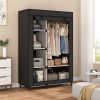 Calmootey Portable Closet Organizer, Space-Saving Storage System for Home | Sturdy Rod for Coats, 6 Shelves for Folded Clothes, 4 Side Pockets for Small Items, Non-Woven Dustproof Cover, Black