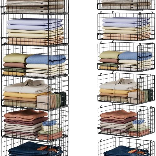 Yociyoga 6-Tier Stackable Closet Organizers and Storage Shelves, Closet Shelf Organizer Basket Bins, Foldable Sweater Storage for Clothes Organizer System, Black（Patent No. 30022416）