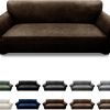 Couch Cover Leather Look 3 Seater Couch Sofa Cover 1-Piece Sofa Slipcover Stretch Furniture Protector with Elastic Bottom & Pockets(Sofa, Coffee)