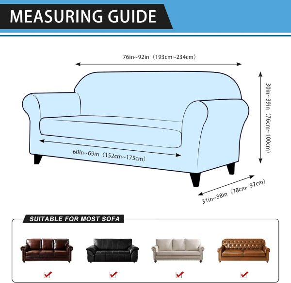 Couch Cover Leather Look 3 Seater Couch Sofa Cover 1-Piece Sofa Slipcover Stretch Furniture Protector with Elastic Bottom & Pockets(Sofa, Coffee)