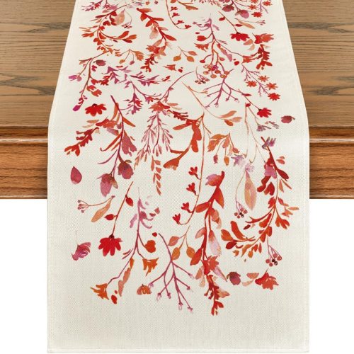 Artoid Mode Floral Leaves Table Runner, Wild Flowers Seasonal Kitchen Dining Table Decoration for Home Party Decor 13x108 Inch