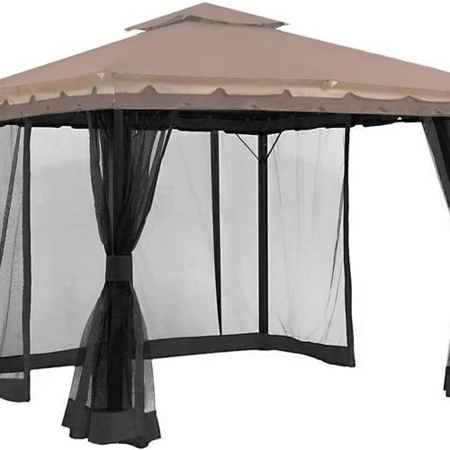10' x 12' Gazebo Universal Replacement Mosquito Netting,Black Outdoor Canopy Net Screen 4-Panel Sidewall Curtain, with Zippers,Mosquito Netting（Only）
