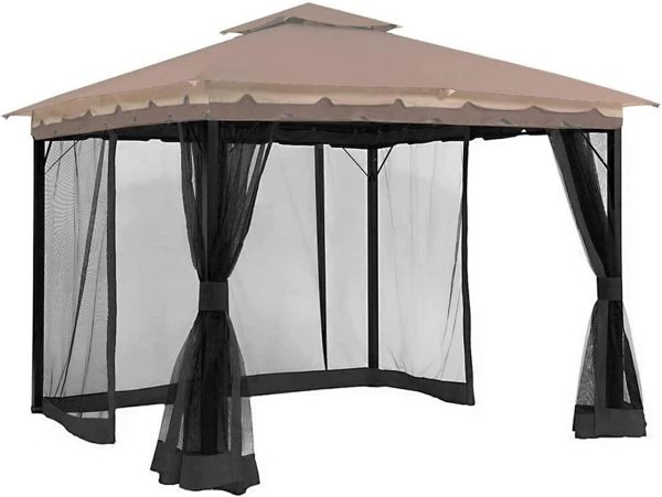 WF4484MAX_1 10' x 12' Gazebo Universal Replacement Mosquito Netting,Black Outdoor Canopy Net Screen 4-Panel Sidewall Curtain, with Zippers,Mosquito Netting(Only)
