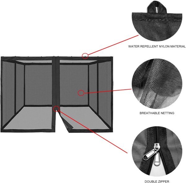 WF4484MAX_3 10' x 12' Gazebo Universal Replacement Mosquito Netting,Black Outdoor Canopy Net Screen 4-Panel Sidewall Curtain, with Zippers,Mosquito Netting(Only)