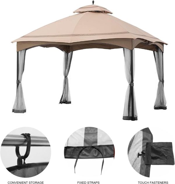 WF4484MAX_4 10' x 12' Gazebo Universal Replacement Mosquito Netting,Black Outdoor Canopy Net Screen 4-Panel Sidewall Curtain, with Zippers,Mosquito Netting(Only)