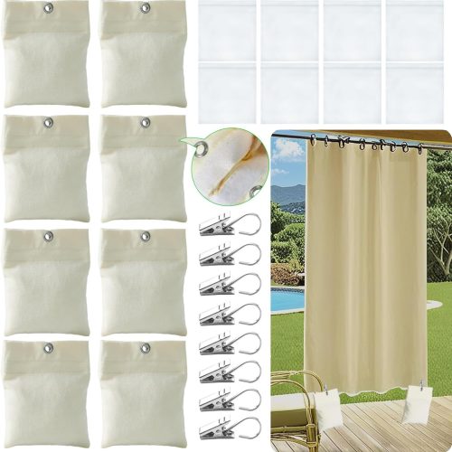 8 Pack Outdoor Curtain Weights, 15oz Empty Sandbag Weighted Bags with Metal Clips for Patio Pergola Cabana Gazebo Drapes, Garden & Windy Days Use