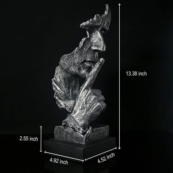 WF4863MAX_2 fazhongfa Thinker Statue - Silence is Gold Modern Decor Creative Abstract Art Figurine Resin Sculptures Decoration Room Home Study Office Figurines for Desktop Shelf Table Ornament (Silver)