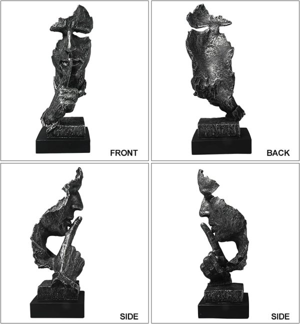 WF4863MAX_3 fazhongfa Thinker Statue - Silence is Gold Modern Decor Creative Abstract Art Figurine Resin Sculptures Decoration Room Home Study Office Figurines for Desktop Shelf Table Ornament (Silver)