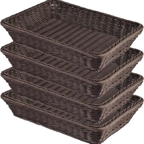 4 PCS 16x12 Inch Wicker Bread Basket, Woven Serving Basket, Tabletop Food Serving Basket for Restaurant, Bakery, Family Party, Hotel, Fruits, Vegetables and Snacks, Coffee