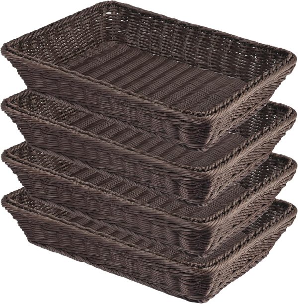 4 PCS 16x12 Inch Wicker Bread Basket, Woven Serving Basket, Tabletop Food Serving Basket for Restaurant, Bakery, Family Party, Hotel, Fruits, Vegetables and Snacks, Coffee